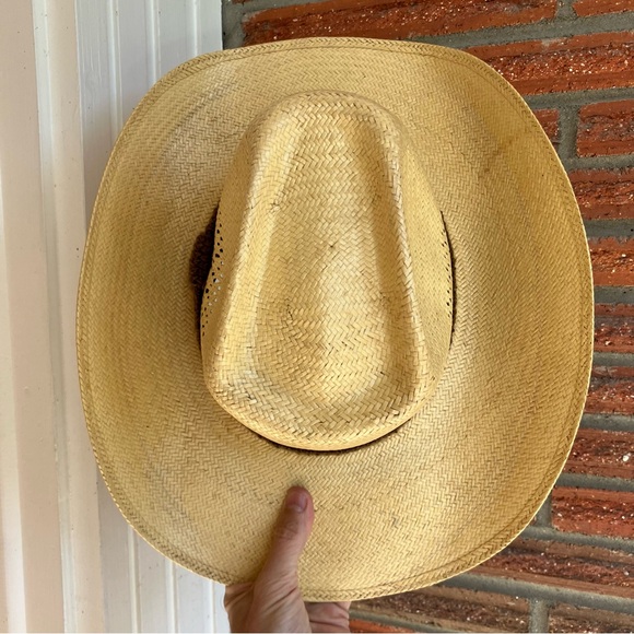 Vintage Stetson Roadrunner Bryantcote Straw Cowboy Hat Size 7 1/8 - Picture 5 of 11
